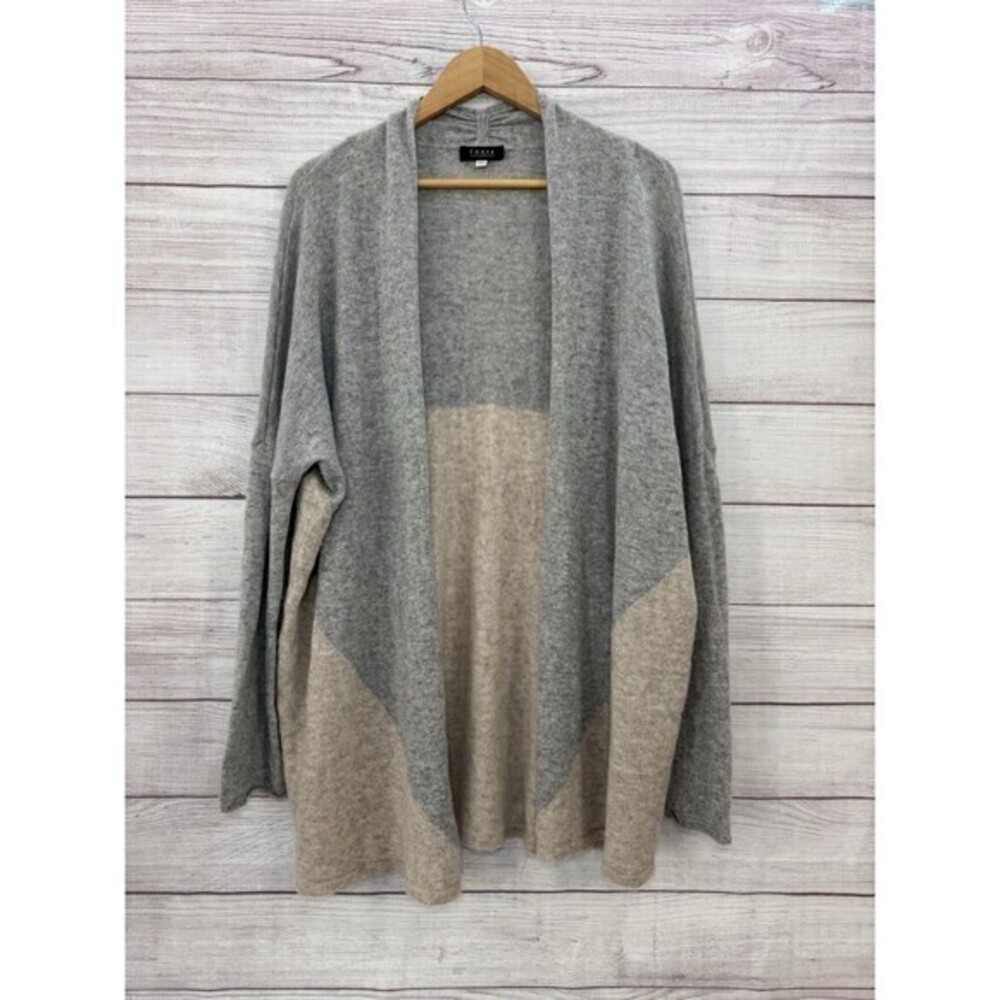 FORTÉ Women's 100% Cashmere Colorblock Open Duster Cardigan Sweater Size LARGE